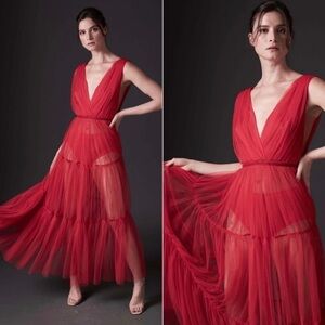 Sau Lee Chloe Tulle Maxi Dress Red Formal Evening Party